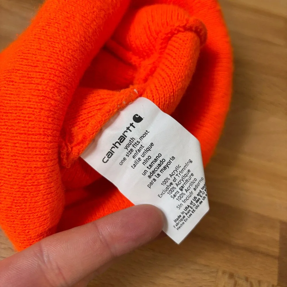 Carhartt Hat Beanie Youth One‎ Size Orange Knit Stocking Cap Work Wear
